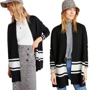 NVLT Pippa Bold Stripe Oversized Cardigan Sweater Anthropologie Black White XS